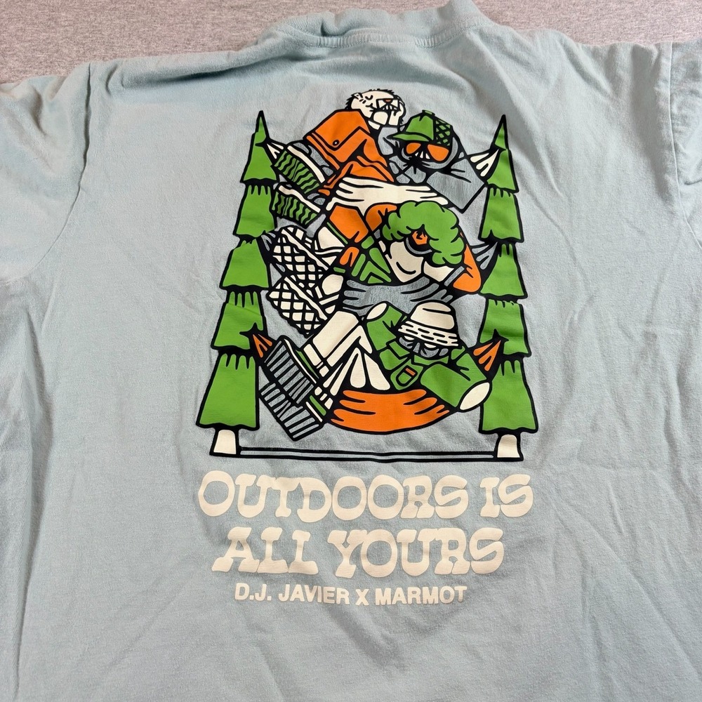 Marmot T-Shirt Mens Medium Blue DJ Javier Outdoors Is All Yours Graphic Tee